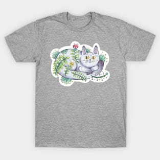 Cute Floral Cat Chilling and Curled Up T-Shirt